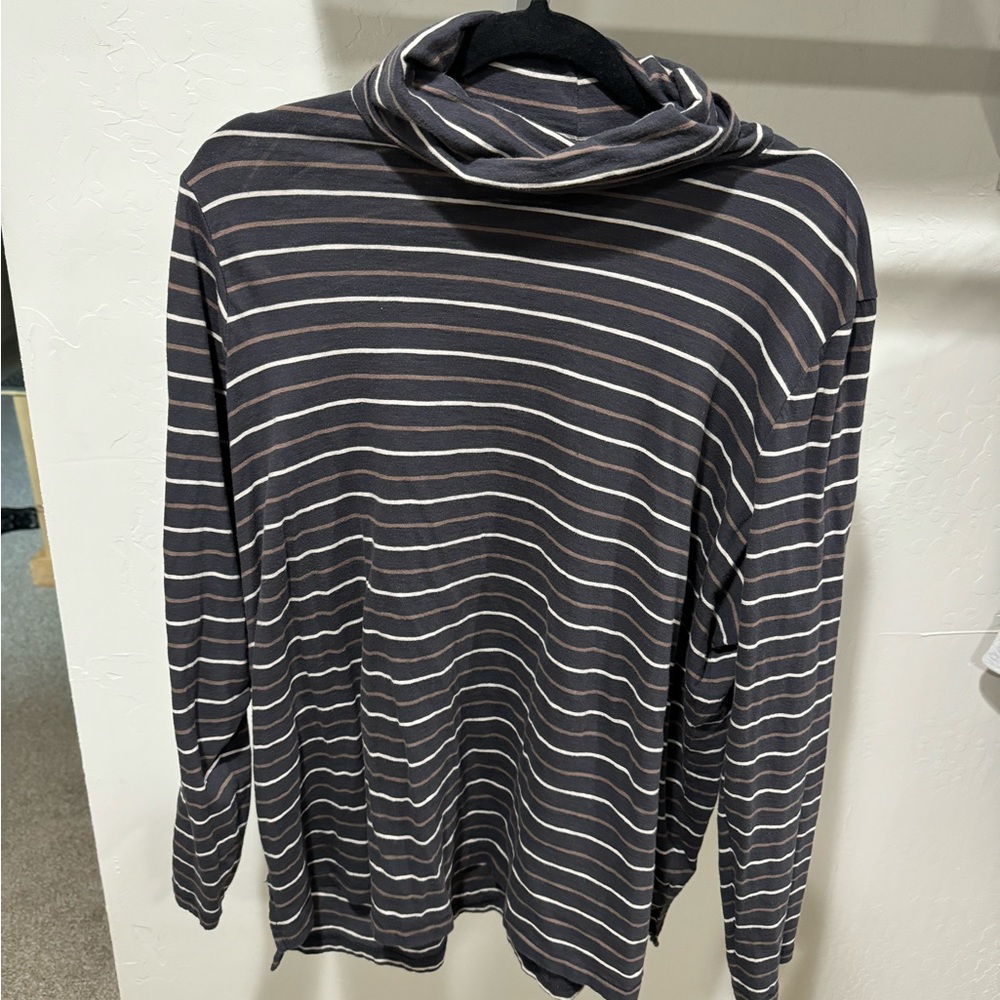 Plus whisper cotton turtleneck in Tessie stripe - color black coal